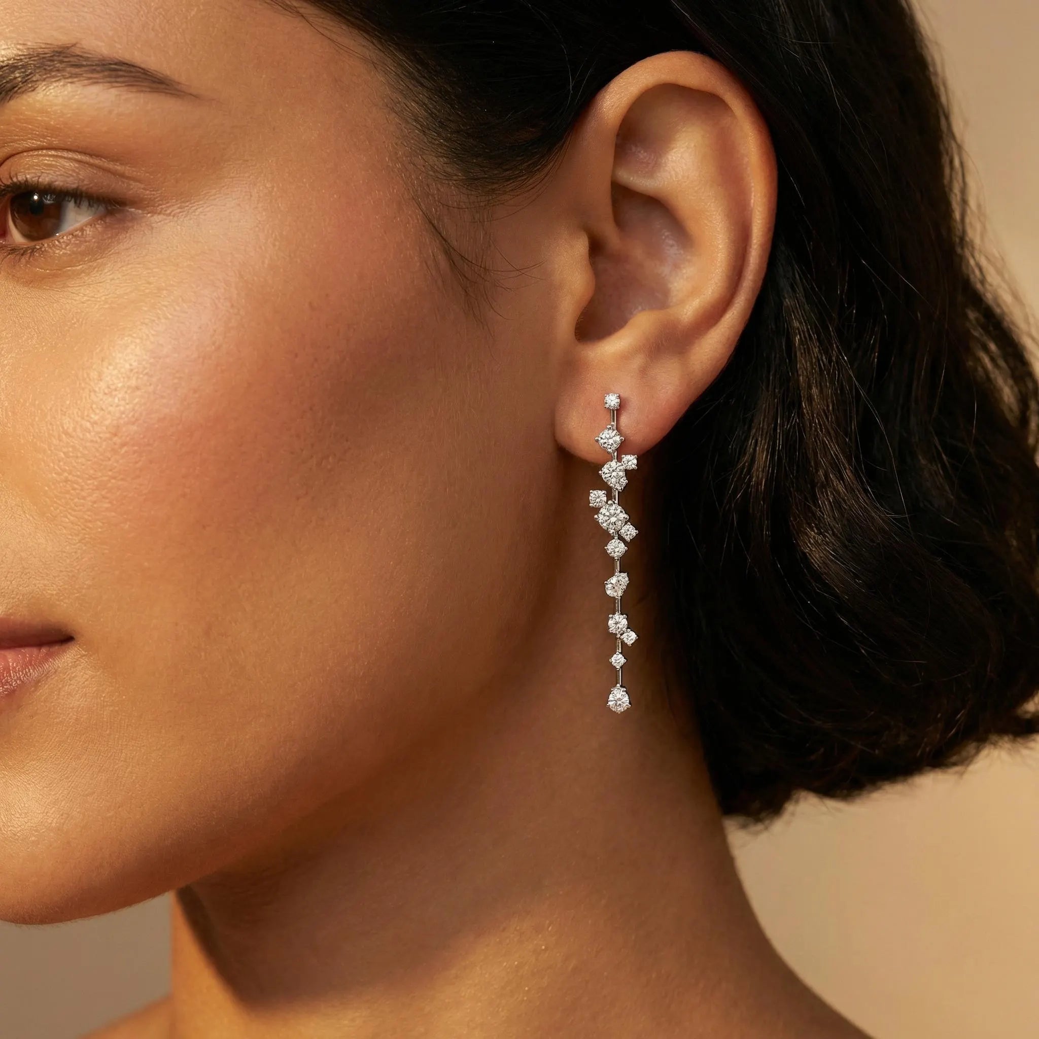 Lab Created Diamond 14Kt White Gold Long Drop Bridal Earrings