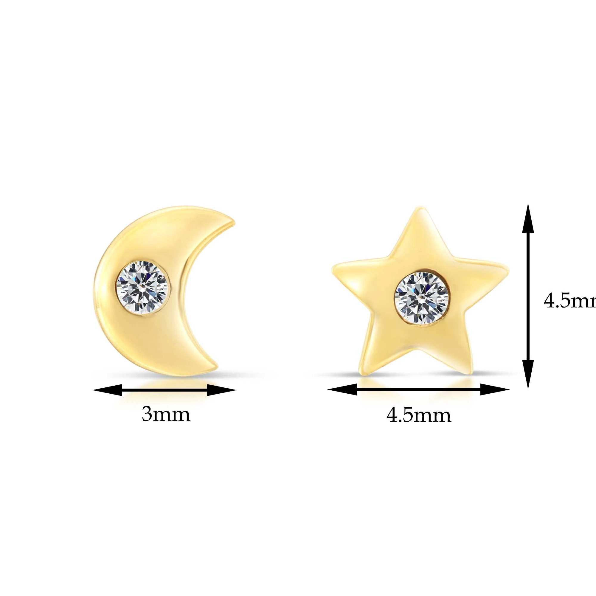 10K Yellow Gold Star and Moon Stud Earrings