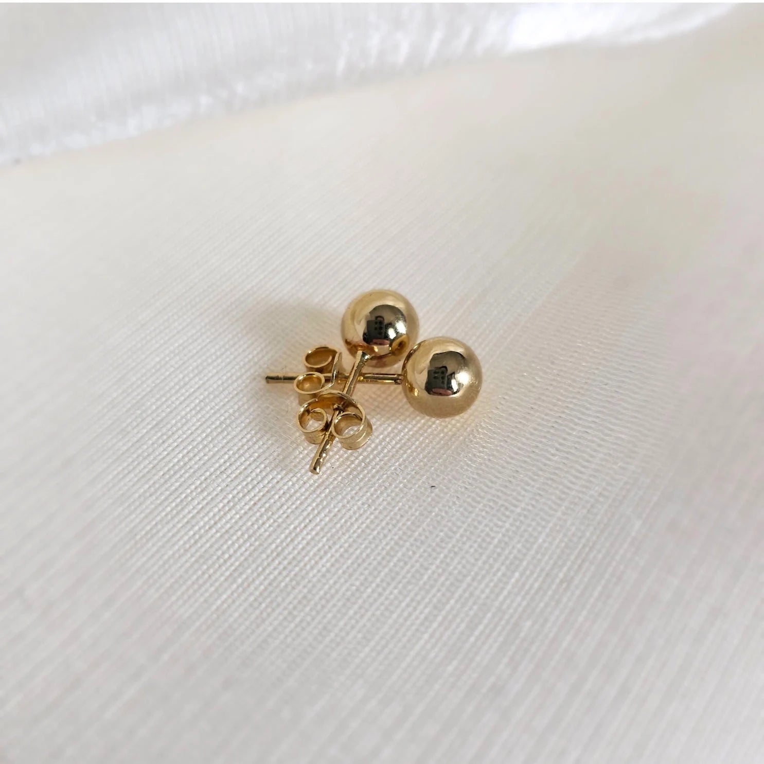 14K Solid Gold Ball Stud Earrings: Minimalist Bead Studs
