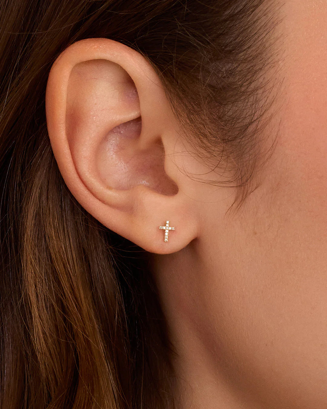 14K Diamond Cross Single Stud