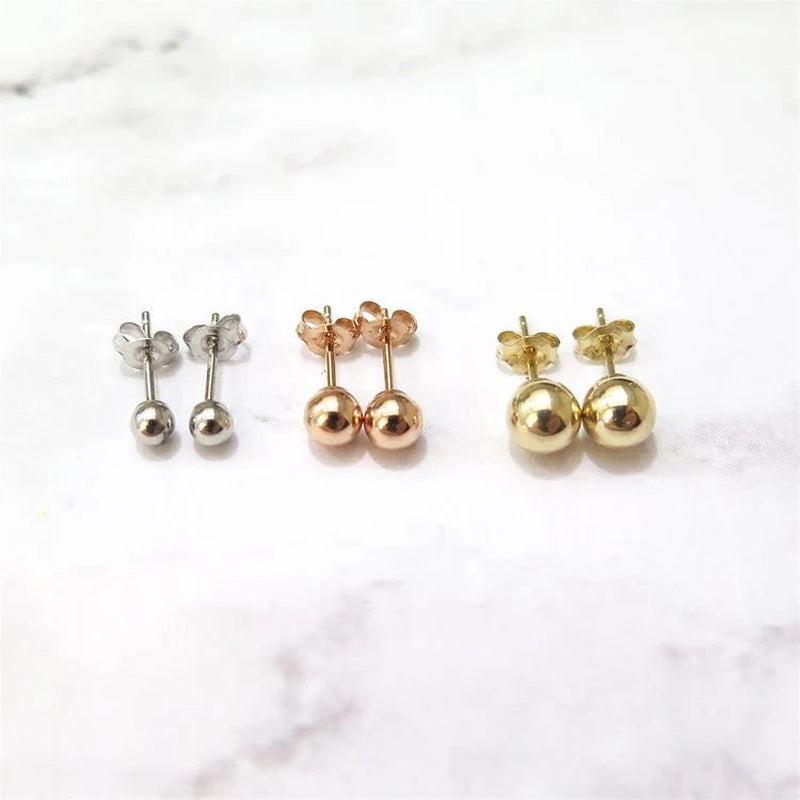 14K Solid Gold Minimalist Round Ball Stud Earrings - 4mm, 7mm, & 8mm Options.