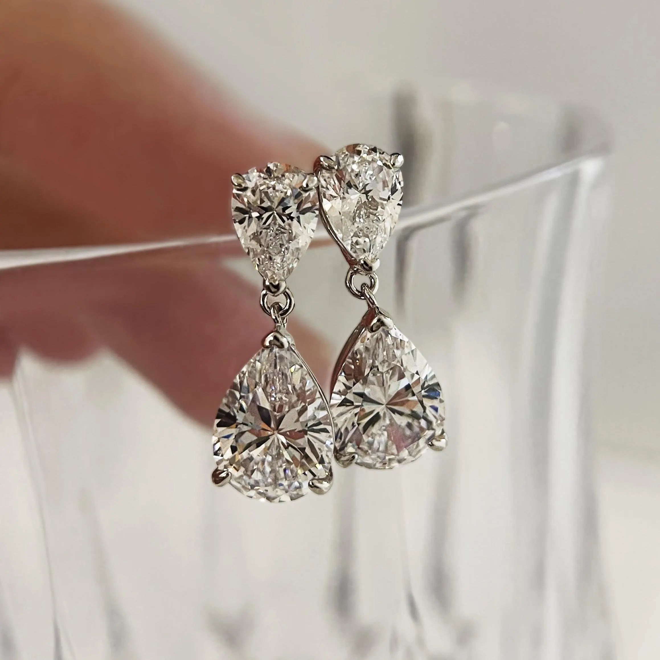 Sterling Silver CZ Teardrop Earrings: Double Drop Dangle Bridal Jewelry