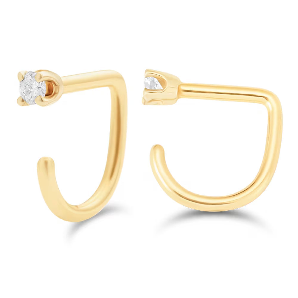 Small Diamond Claw Earring - 14K Solid Gold Huggie Hoop Earring