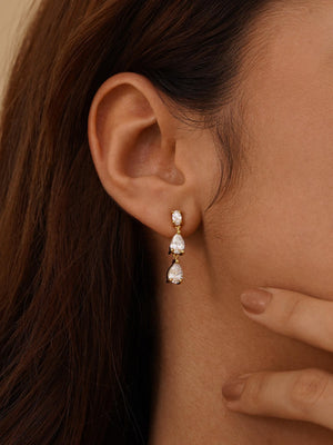 Minimalist Diamond Drop Earrings, Dainty Diamond Stud Earrings, Gold CZ Earrings, Wedding Jewelry, Bridesmaids Gift for Her,Mothers Day Gift