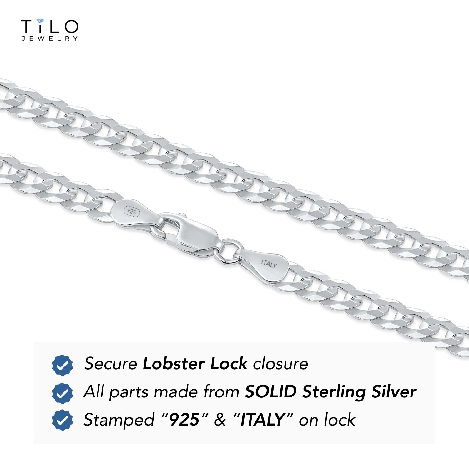 Sterling Silver Italian Curb Link Bracelet, Lobster Lock
