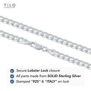 Sterling Silver Italian Curb Link Bracelet, Lobster Lock