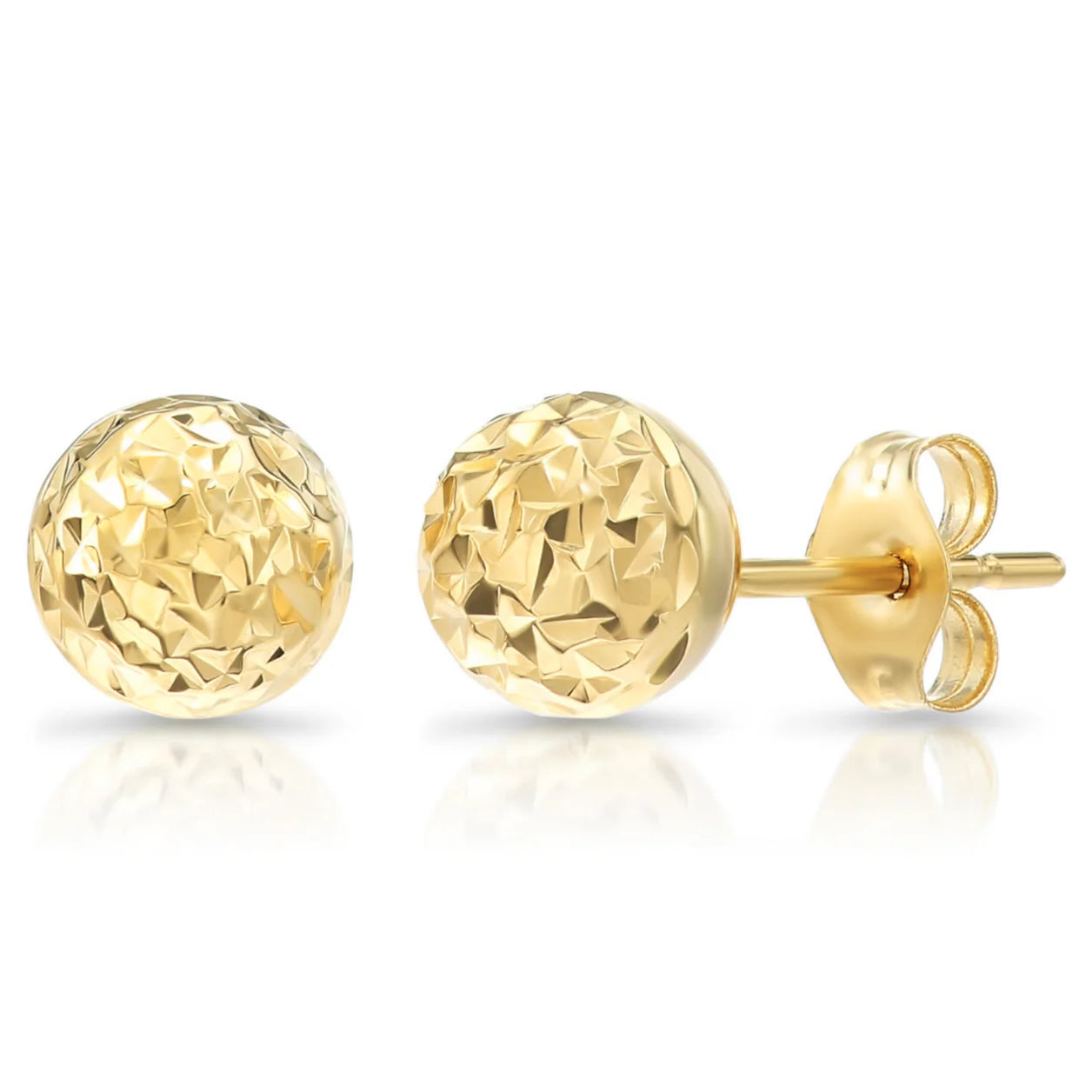 14K Yellow Gold Diamond Cut Sparkle Ball Stud Earrings