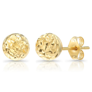 14K Yellow Gold Diamond Cut Sparkle Ball Stud Earrings