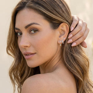 Chic 18K Gold Filled 3-Piece Earring Set - Double Layer Huggie Hoops, Crawl Studs & Front Back Solitaires for a Minimalist Look.