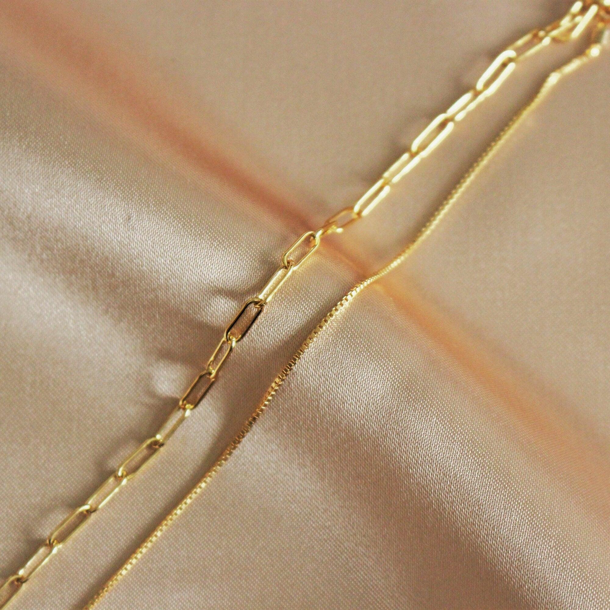 Elegant Gold Filled Bracelet Set - Stackable Rectangle & Box Chain Design, Perfect Gift for Her.