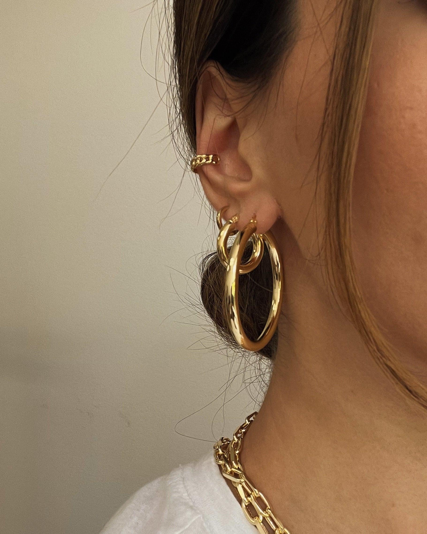 Luxurious Gold Vermeil Thick Hoop Earrings - Elegant & Timeless Statement Jewelry.