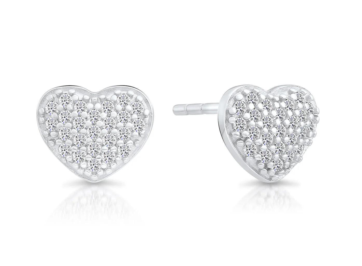 Dazzling Sterling Silver CZ Heart Stud Earrings - Perfect for Any Occasion!.