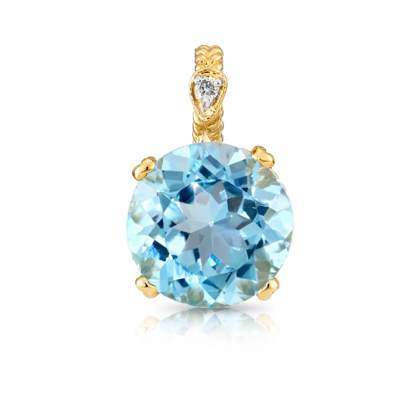 Stunning 14K Yellow Gold Sky Blue Topaz and Diamond Pendant.