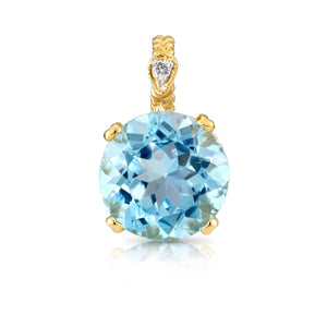 Stunning 14K Yellow Gold Sky Blue Topaz and Diamond Pendant.