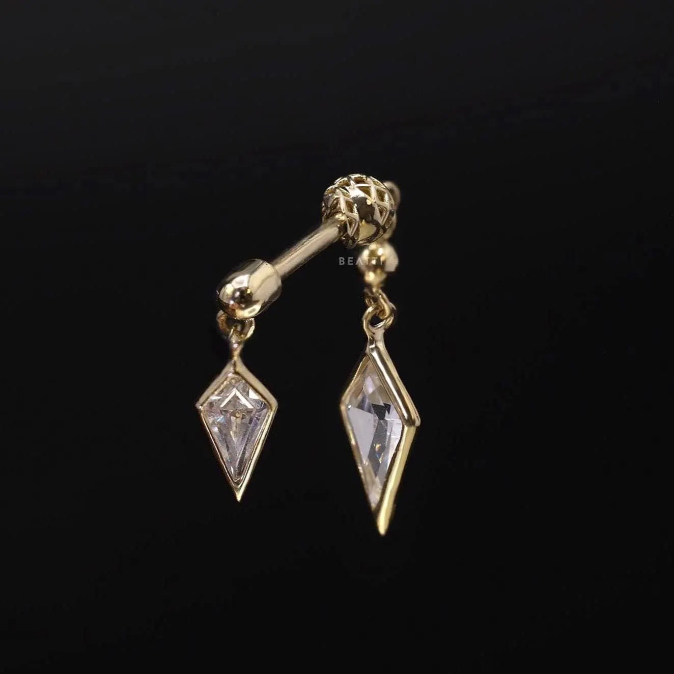 BEATTI Riké • 14K Solid Gold Double Diamond Barbell • Cartilage Earring • Forward Helix