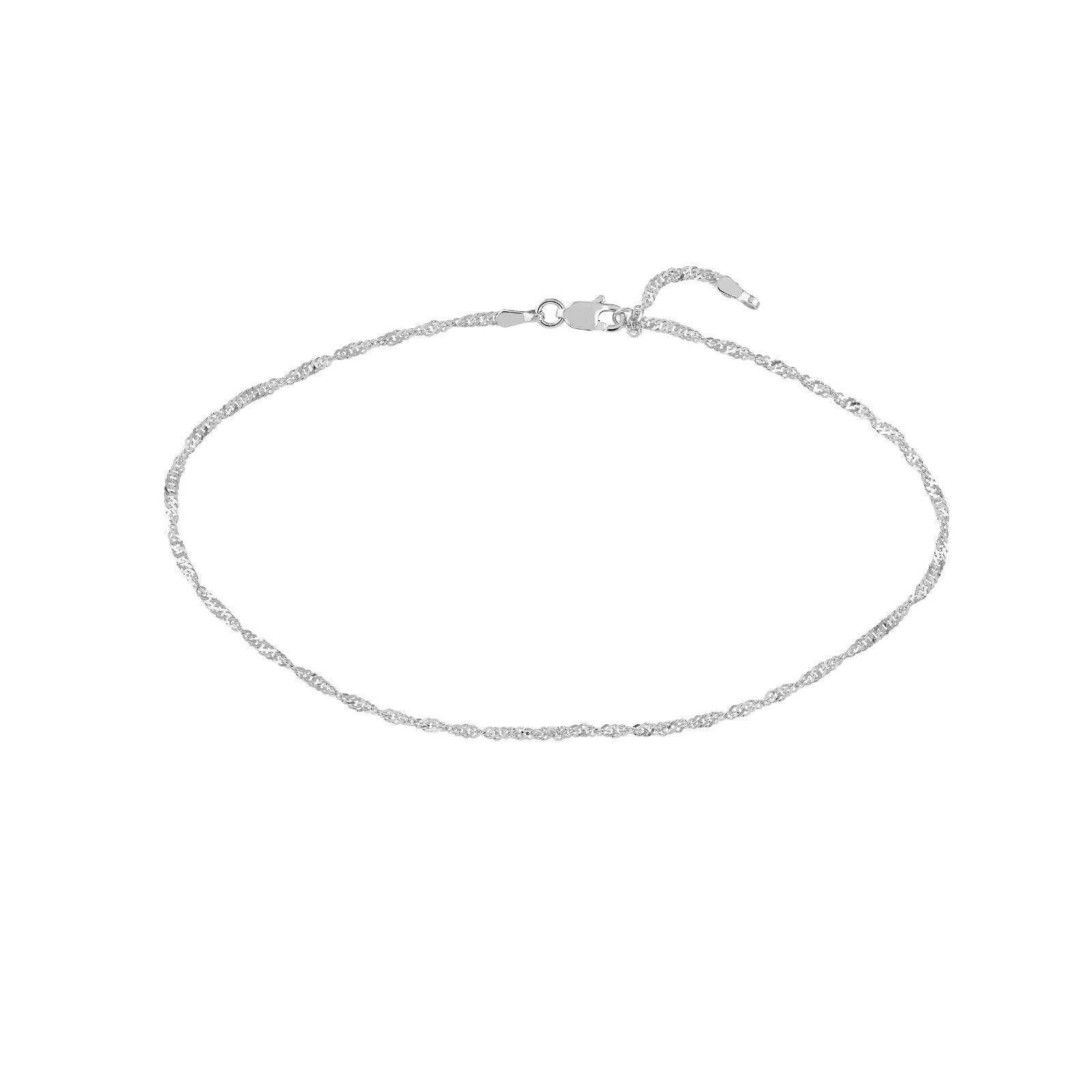 1.7Mm Adjustable Singapore Chain Ankle Anklet REAL 14K White Gold 10"