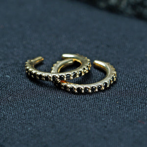 Solid 14K Yellow Gold Cartilage Cuff Earrings Black Diamond Peach Sapphire Gemstone Ruby Jewelry Ear Cuff Gift Christmas New Design (Single)