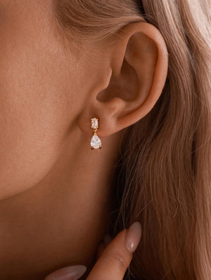 Minimalist Diamond Drop Earrings, Dainty Diamond Stud Earrings, Gold CZ Earrings, Wedding Jewelry, Bridesmaids Gift for Her,Mothers Day Gift