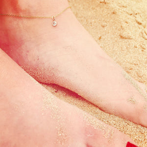 Dainty 9Ct Gold Anklet: Handmade Cable Chain with CZ Charm