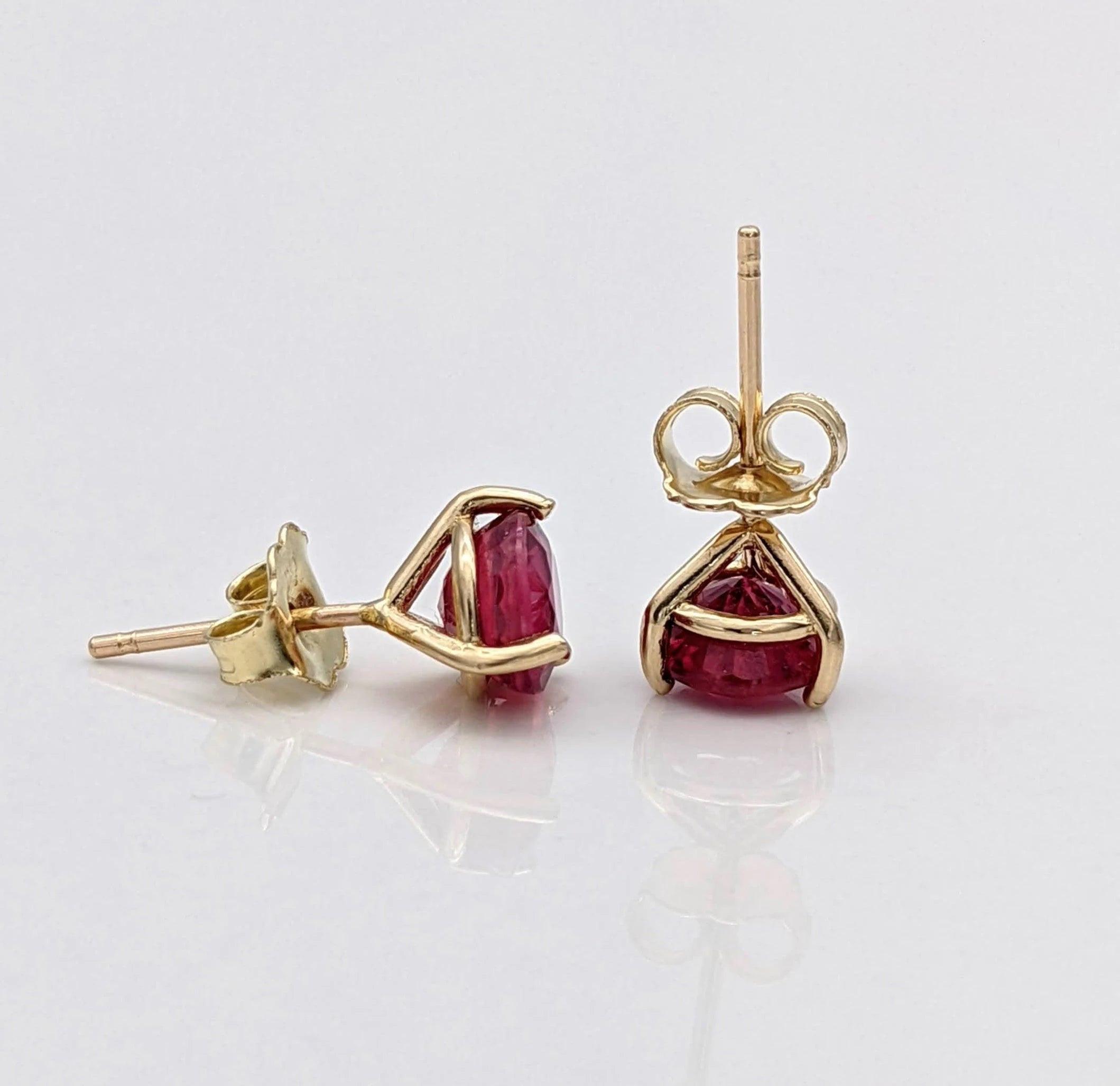 Stunning 14K Solid Gold Ruby Stud Earrings - Natural Round Cut July Birthstone Jewelry.