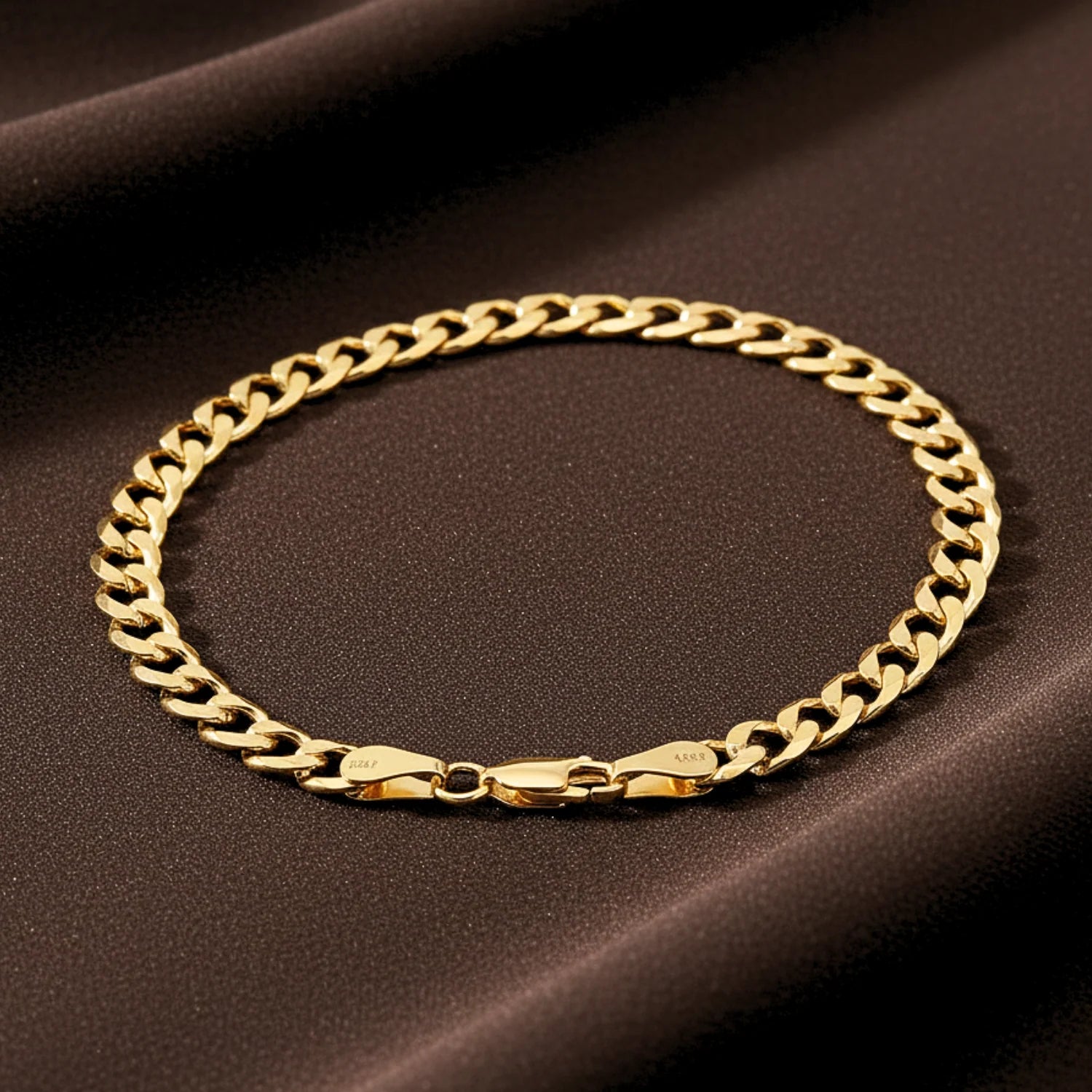 14K Solid Yellow Gold Curb Link Chain Bracelet, 7 Inches