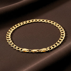 14K Solid Yellow Gold Curb Link Chain Bracelet, 7 Inches