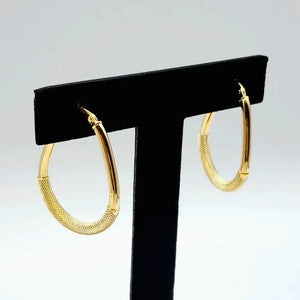 Elegant 10K Yellow Gold Textured Oval Hoop Earrings - Timeless Everyday Style.