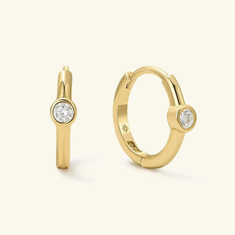 Elegant 14K Gold Bezel Diamond Huggie Hoop Earrings - Perfect Gift for Mom.