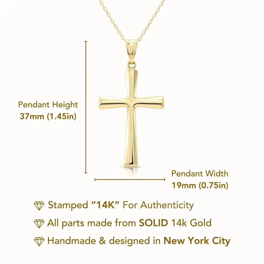 Elegant 14K Gold Classic Cross Pendant Necklace with 18" Cable Chain.