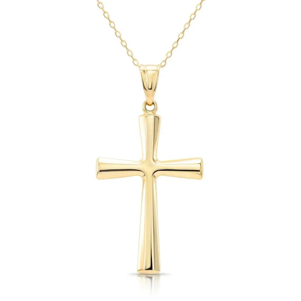 Elegant 14K Gold Classic Cross Pendant Necklace with 18" Cable Chain.