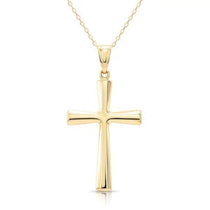 Elegant 14K Gold Classic Cross Pendant Necklace with 18" Cable Chain.