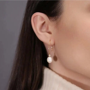 Elegant 14K Gold Handmade Freshwater Pearl Easy Italian Hook Earrings.
