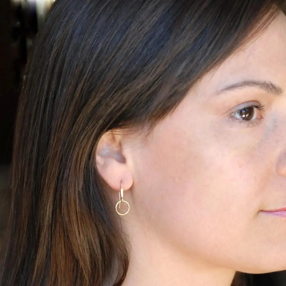 Elegant 14K Gold Minimalist Hoop Dangle Earrings - Timeless Circle Drop Design.