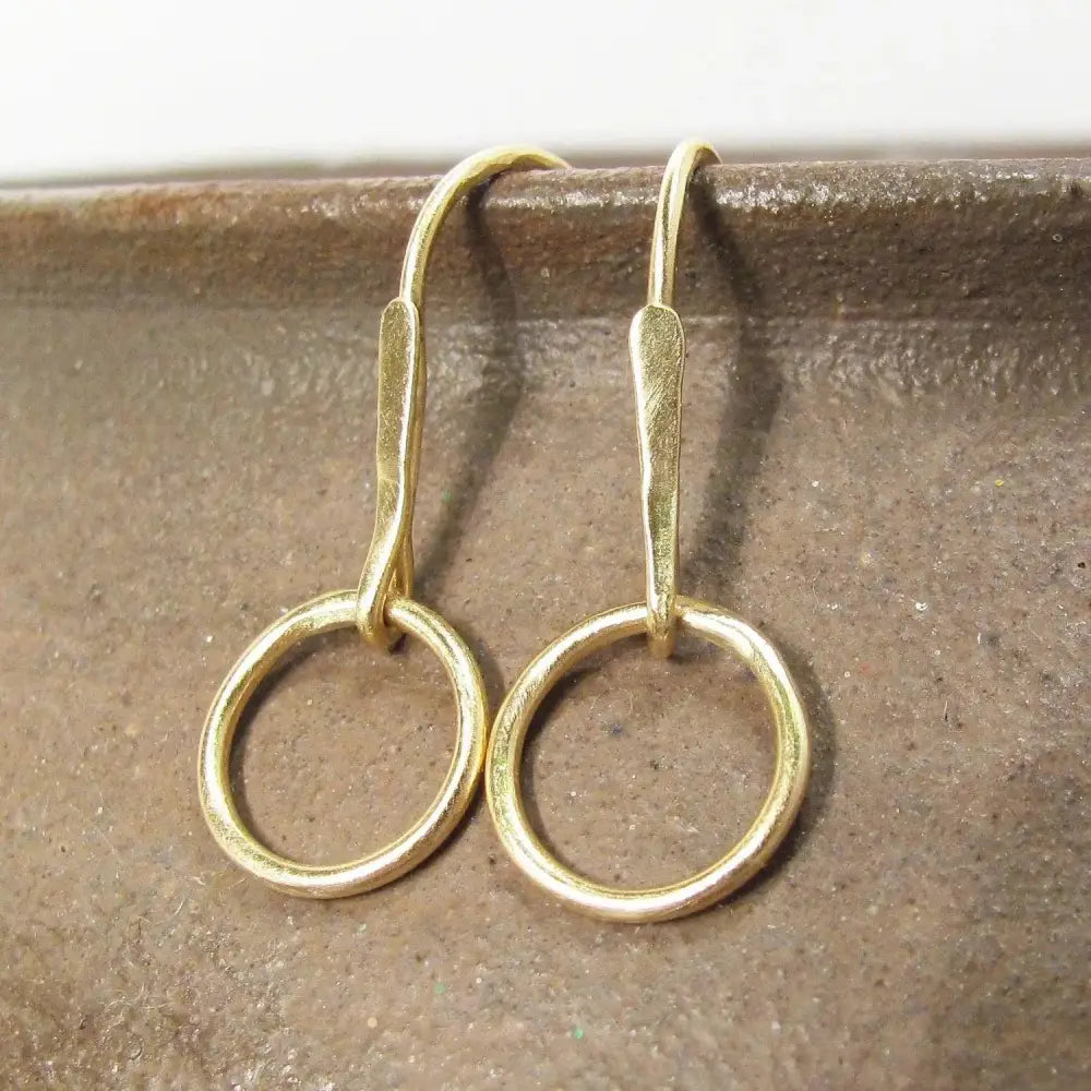 Elegant 14K Gold Minimalist Hoop Dangle Earrings - Timeless Circle Drop Design.