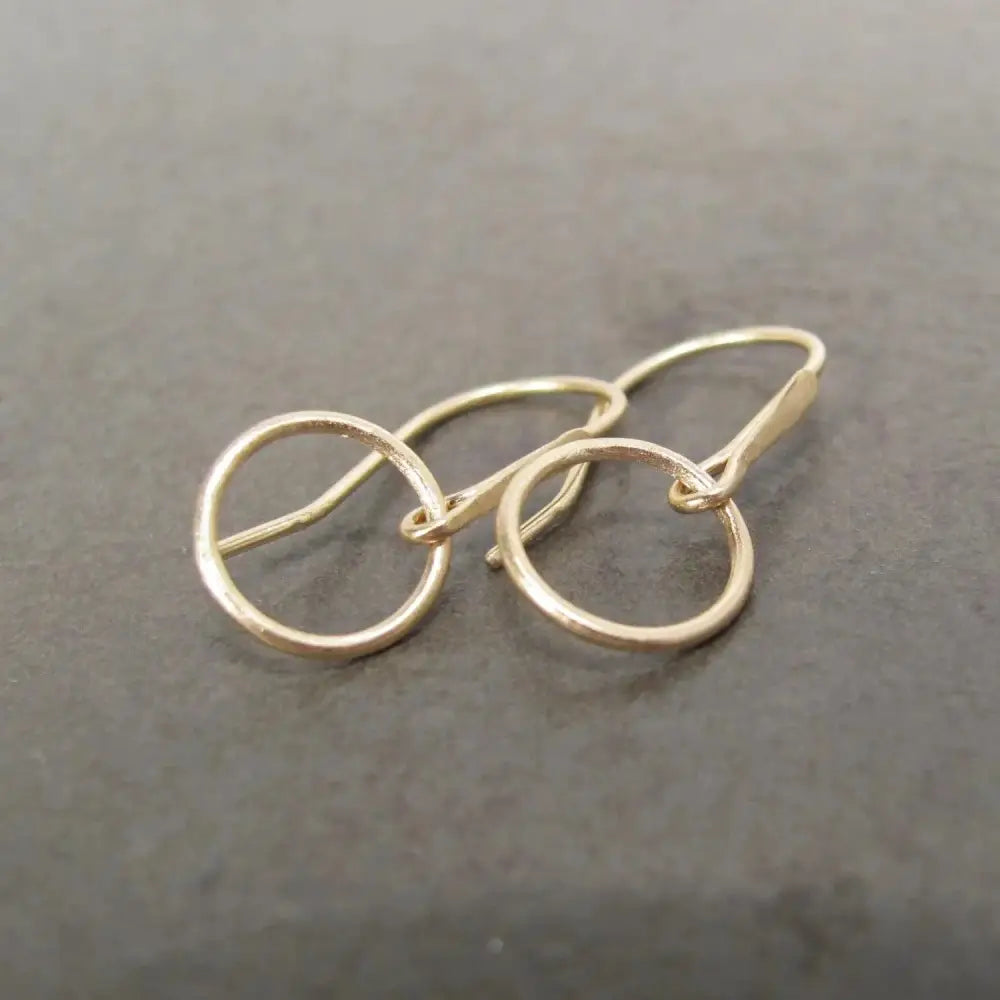 Elegant 14K Gold Minimalist Hoop Dangle Earrings - Timeless Circle Drop Design.