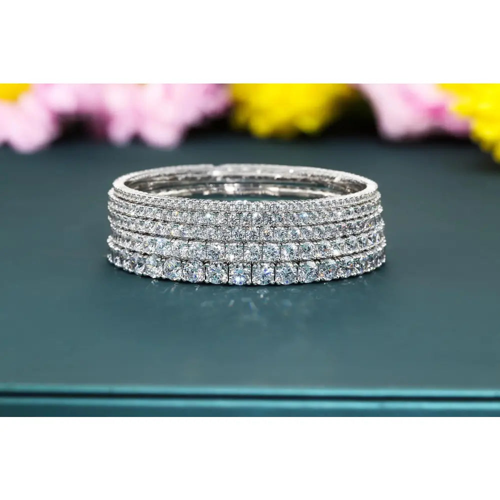 Elegant 14K Gold Sparkling Simulated Diamond Tennis Bracelet - Flexible Bangle Design.