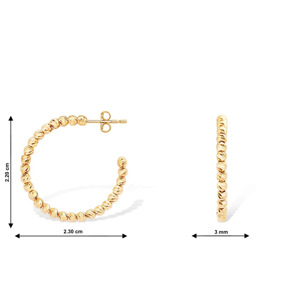 Elegant 14K Italian Gold Dainty Hoop Earrings with Beads.
