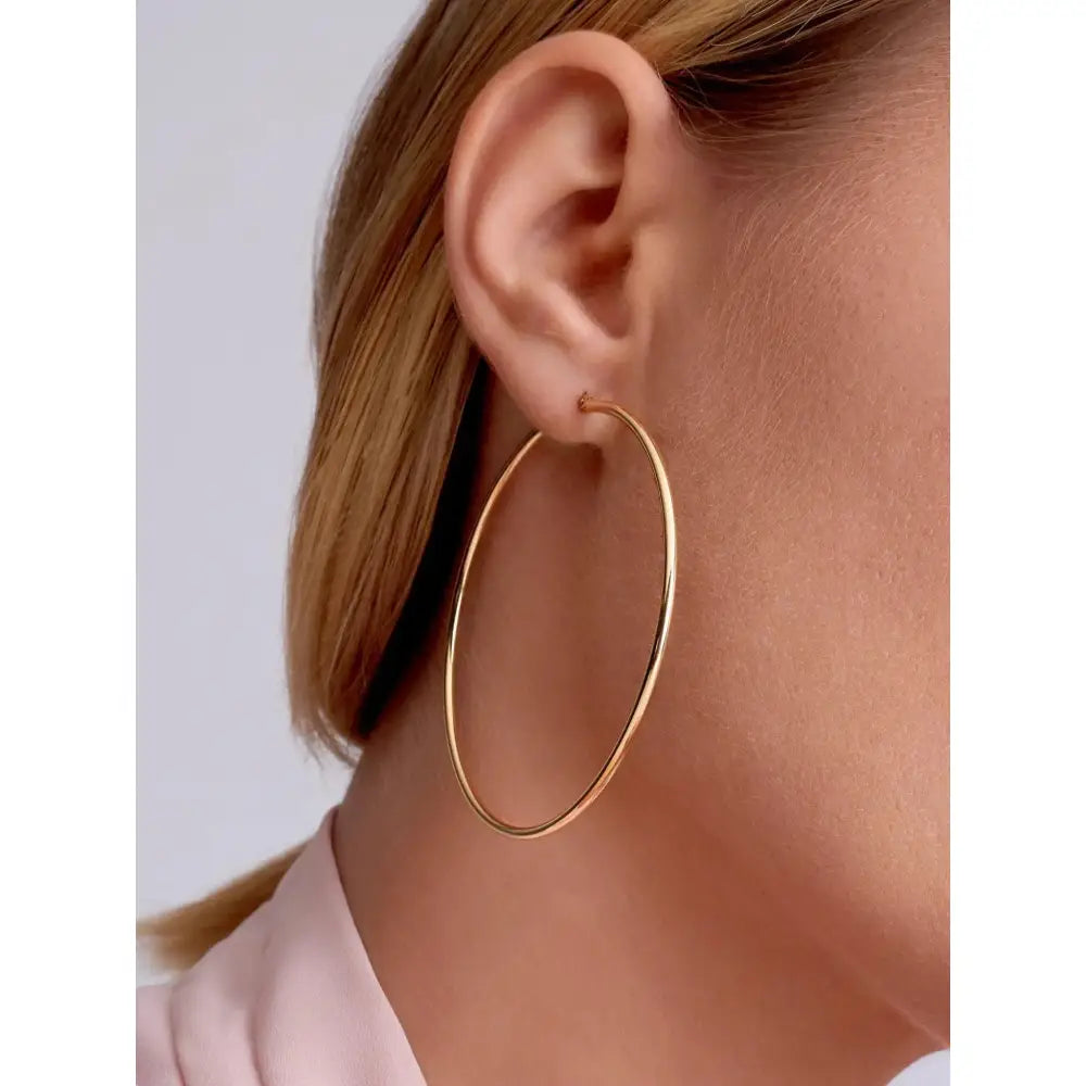 Elegant 14K Solid Gold 65mm Thin Lightweight Hoop Earrings - Perfect for Any Occasion!.