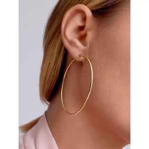 Elegant 14K Solid Gold 65mm Thin Lightweight Hoop Earrings - Perfect for Any Occasion!.