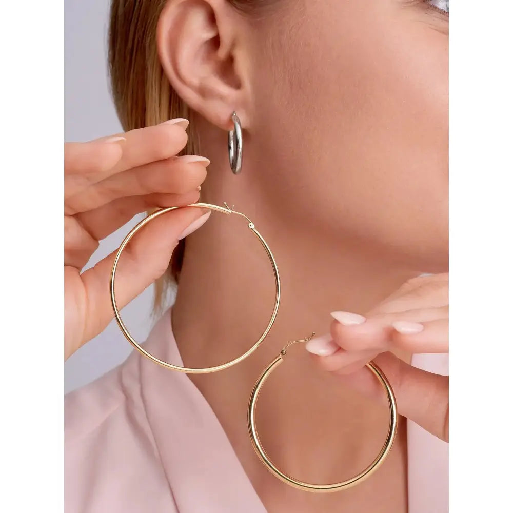 Elegant 14K Solid Gold 65mm Thin Lightweight Hoop Earrings - Perfect for Any Occasion!.