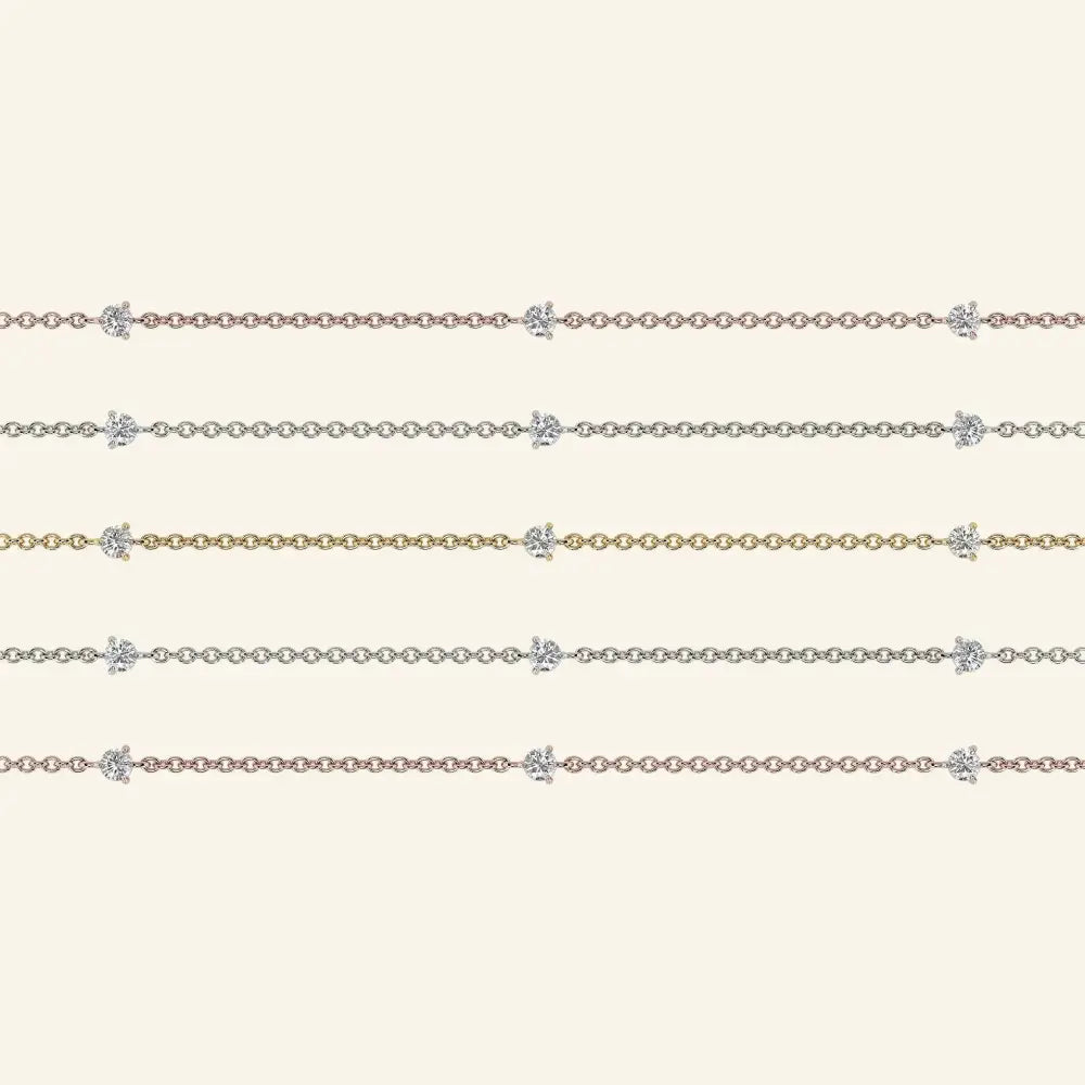 Elegant 14K Solid Gold Diamond Station Bracelet - 0.13Ct Solitaire Sparkle.