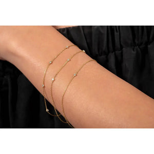Elegant 14K Solid Gold Diamond Station Bracelet - 0.13Ct Solitaire Sparkle.