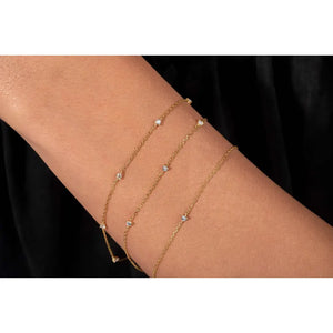 Elegant 14K Solid Gold Diamond Station Bracelet - 0.13Ct Solitaire Sparkle.