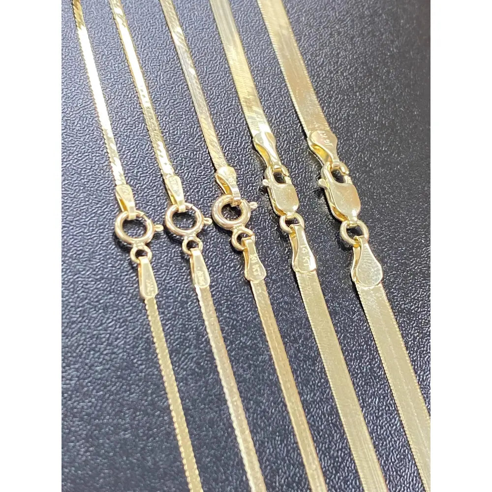 Elegant 14K Solid Gold Herringbone Necklace - Liquid Snake Link Design for Women, 1.25mm-4mm.