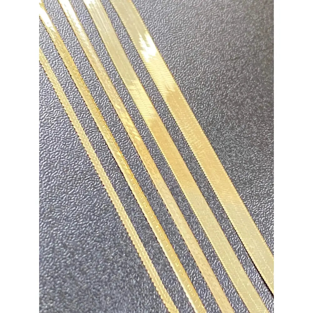 Elegant 14K Solid Gold Herringbone Necklace - Liquid Snake Link Design for Women, 1.25mm-4mm.