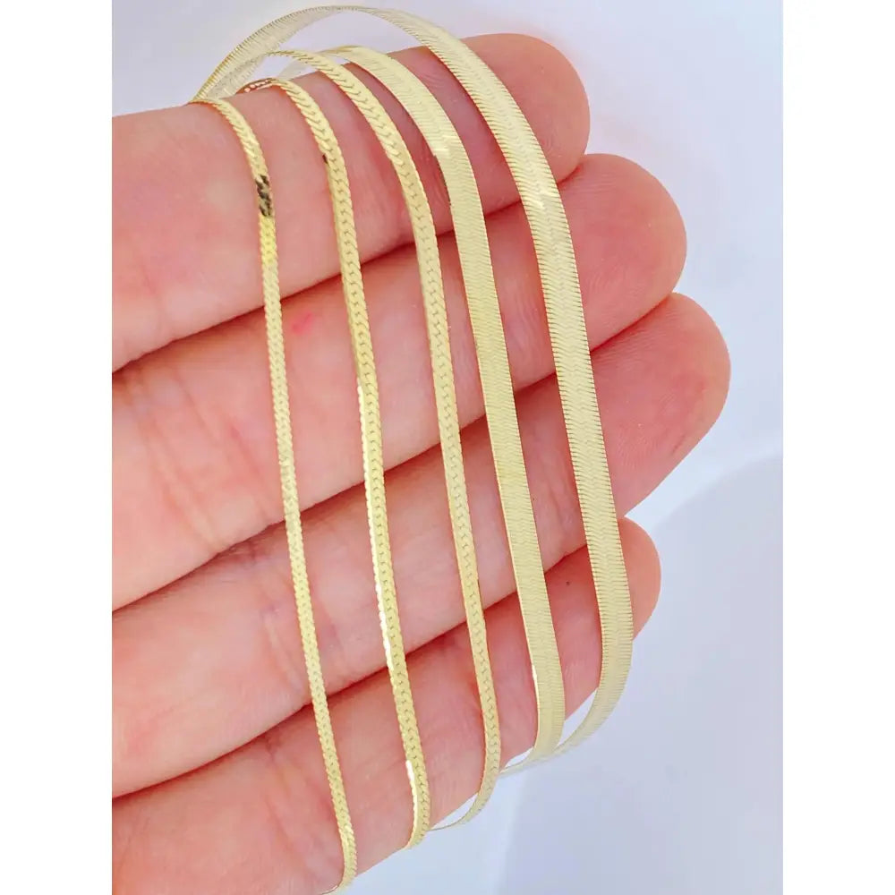 Elegant 14K Solid Gold Herringbone Necklace - Liquid Snake Link Design for Women, 1.25mm-4mm.
