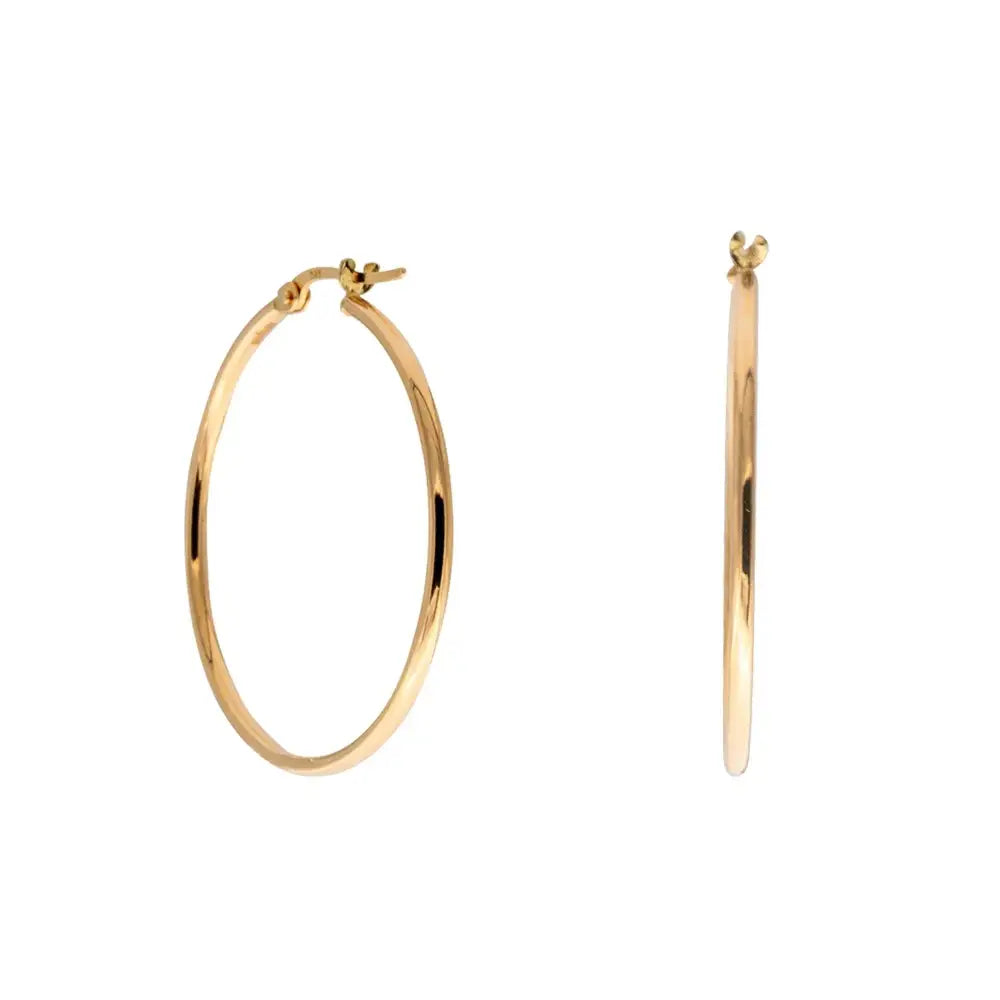 Elegant 14K Solid Gold Hoop Earrings - Classic Thickness, Available in Multiple Sizes (13mm, 18mm, 23mm, 32mm).