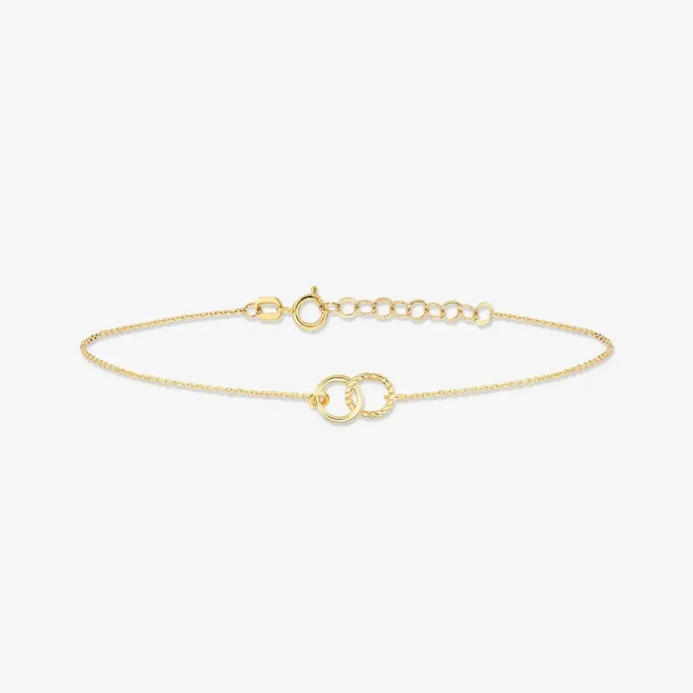 Elegant 14K Solid Gold Interlocking Circle Bracelet - Dainty Connection Jewelry Gift for Her.