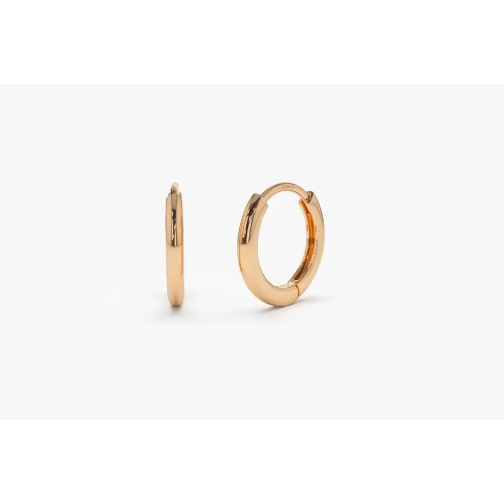 Elegant 14K Solid Gold Mini Huggie Hoop Earrings - 10MM & 12.5MM Options.