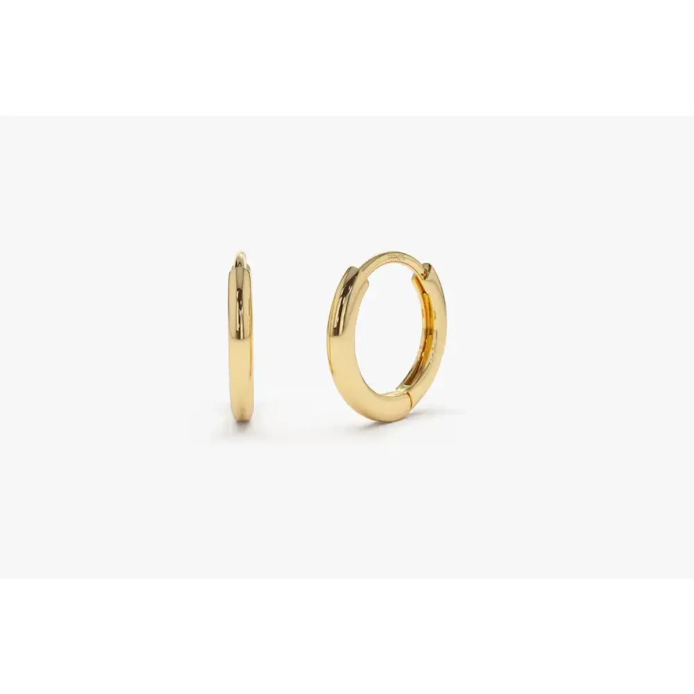 Elegant 14K Solid Gold Mini Huggie Hoop Earrings - 10MM & 12.5MM Options.